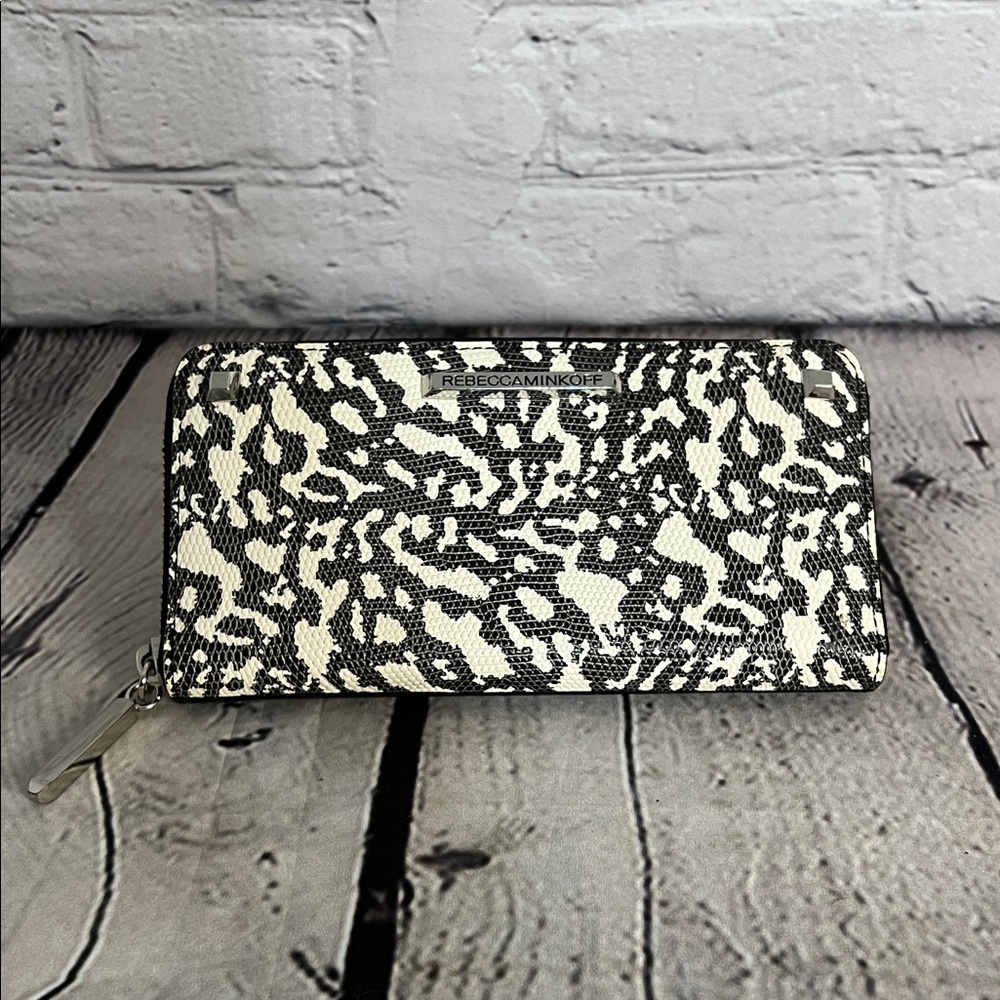 Rebecca Minkoff Black and White Animal Print Zip Wallet